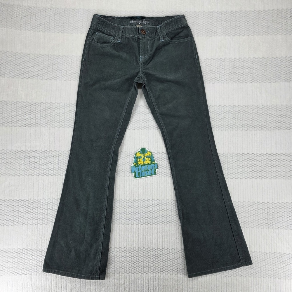American Eagle Super High Rise Flare Corduroy Pants Y2k Teal Women's Size 2